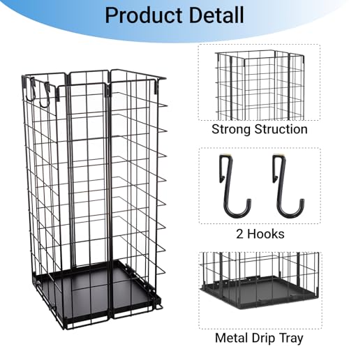 Foldable Metal Umbrella Stand for Entryway with Drip Tray - Black