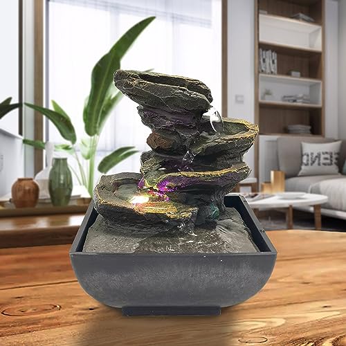 4-Tier Indoor Tabletop Water Fountain with LED Light for Meditation