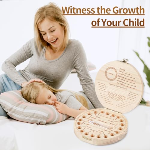 Wooden Baby Teeth Keepsake Box with Hair & Umbilical Cord Organizer