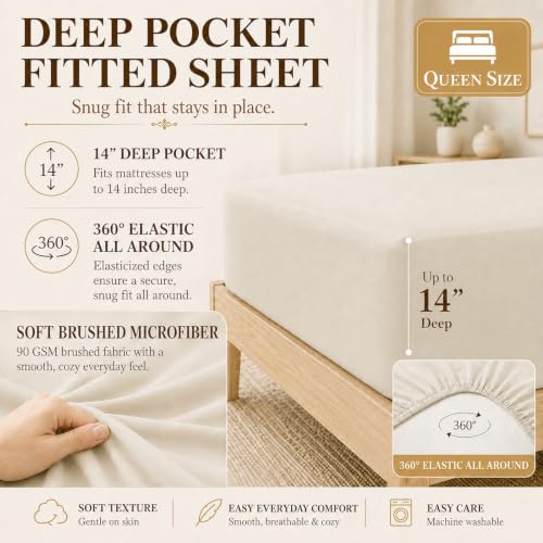 7-Piece Queen Comforter Set - Vertical Quilted Bed in a Bag, Beige