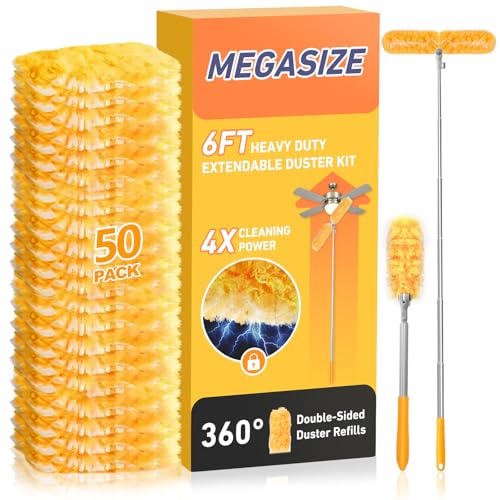 6ft Extendable Microfiber Duster Pole Kit with 50 Refills for High Ceilings