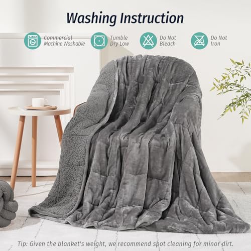 15 lb Weighted Blanket with Sherpa Fleece - 48"x72" Grey Heavy Throw
