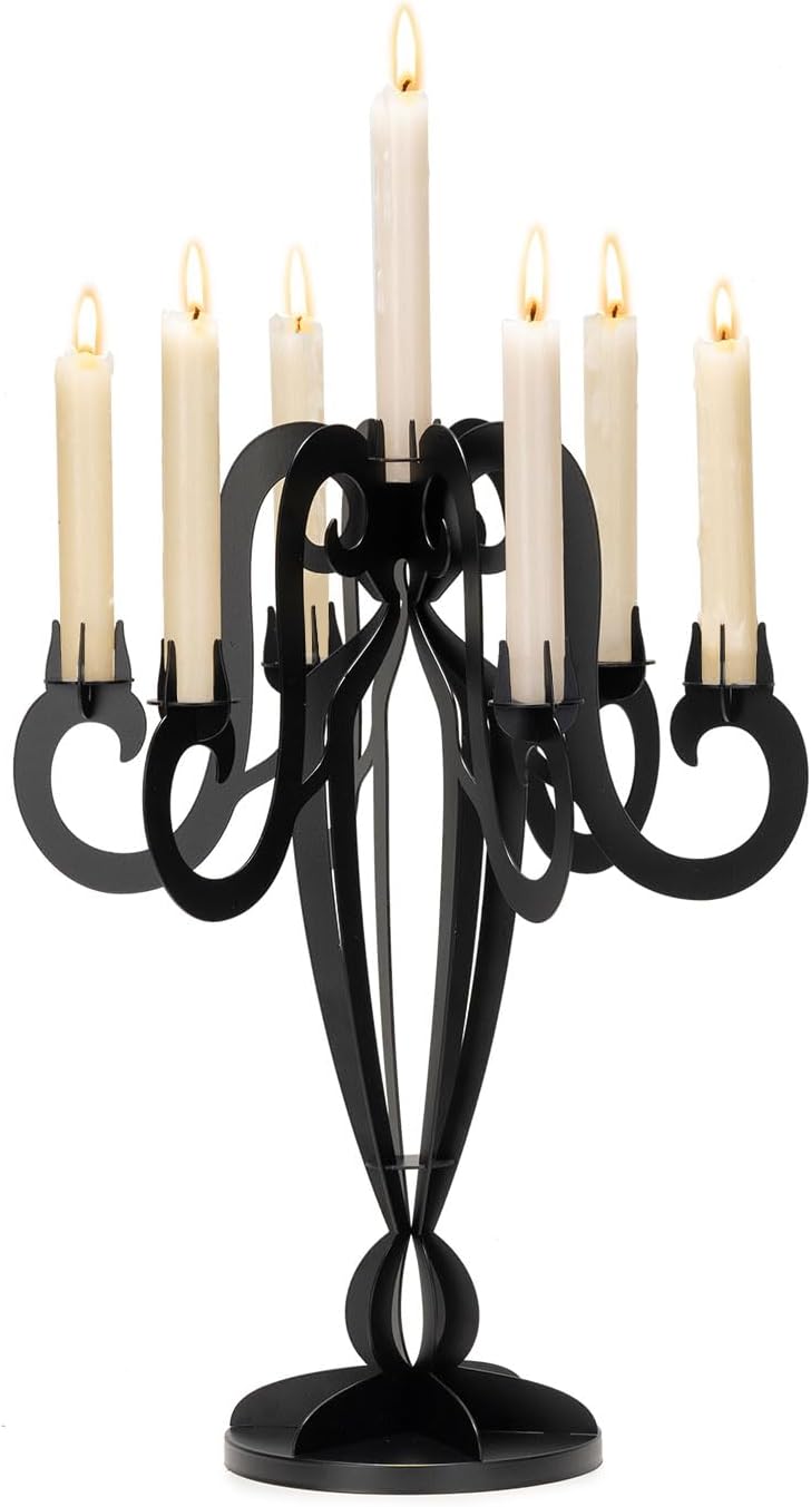 AIM & GGKK 7-Arm Black Metal Candelabra - Elegant Taper Candle Holders for Home Decor & Centerpieces