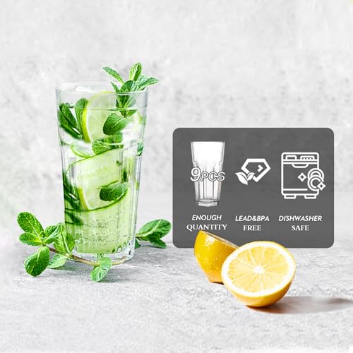 Etolies 16oz Highball Glass Set of 9 - Durable Cocktail & Beverage Glassware