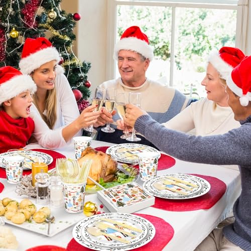 Nutcracker Christmas Party Tableware Set - 175 pcs Watercolor Holiday Disposable Dinnerware for 25 Guests