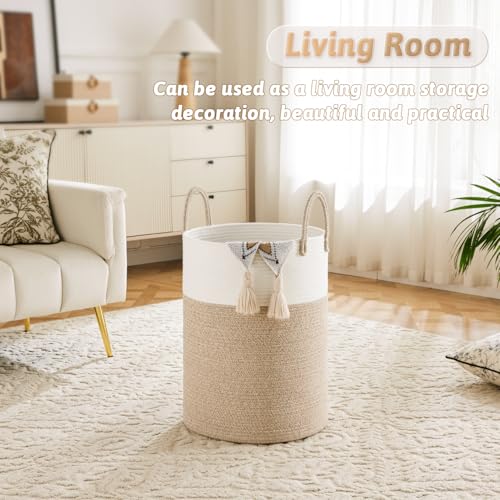 Woven Cotton Rope Laundry Basket 60L - Collapsible Storage Hamper