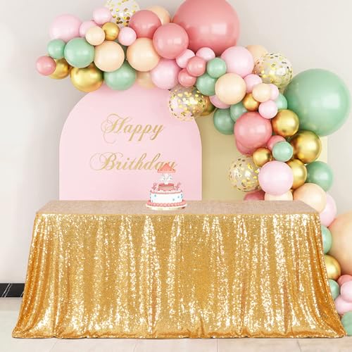 Poise3EHome Gold Sequin Rectangular Tablecloth 60x120 Inches for Wedding & Party