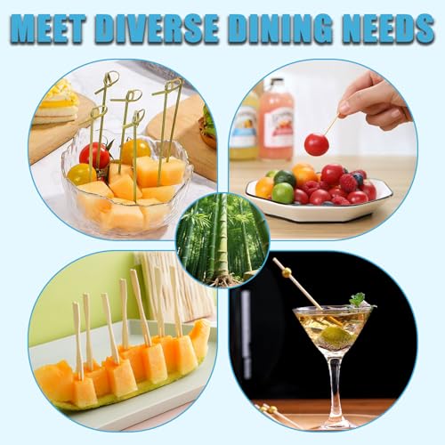 500PCS Natural Bamboo Cocktail Picks Set - 6 Styles & 4 Sizes for Drinks & Appetizers