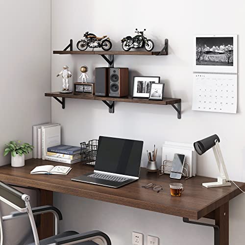 4-Piece Rustic Floating Wall Shelves, Carbonized Wood Storage Display Set