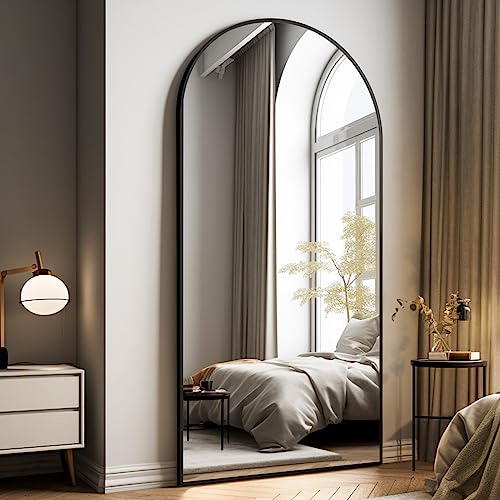 76" x 34" Arched Full-Length Floor Mirror, Black Aluminum Standing Mirror