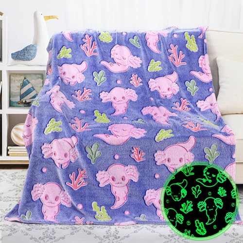 Glow in the Dark Axolotl Blanket - Soft Plush Throw for Kids 50"x60"