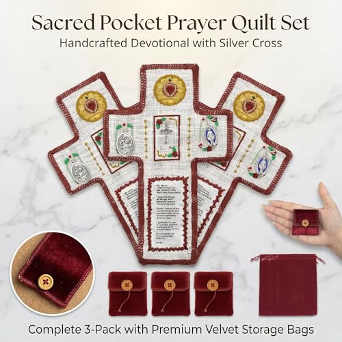 Catholic Pocket Prayer Quilts - 3 Pack with Crosses, 2x2 Inch