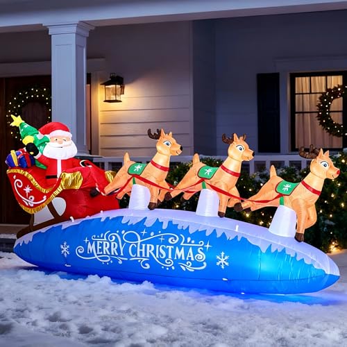 Funflatable 10 FT Santa Sleigh & Reindeer Christmas Inflatable Outdoor Decor