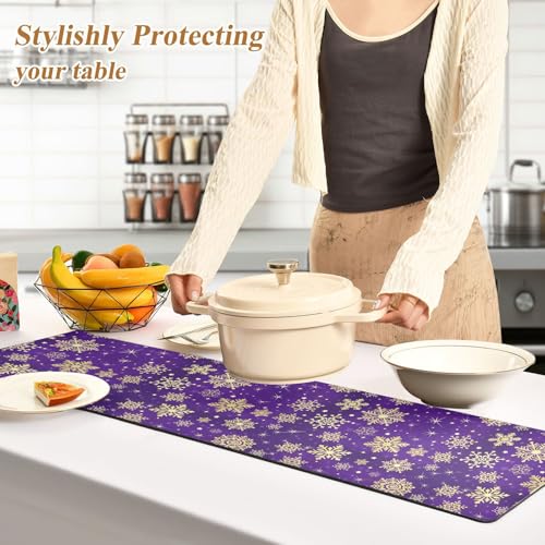 Winter Violet Purple Snowflake Trivet Table Runner 40in - ALAZA