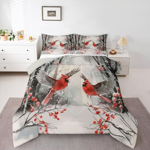 Erosebridal Christmas Cardinals Twin Comforter Set - Merry Xmas Kids Bedding
