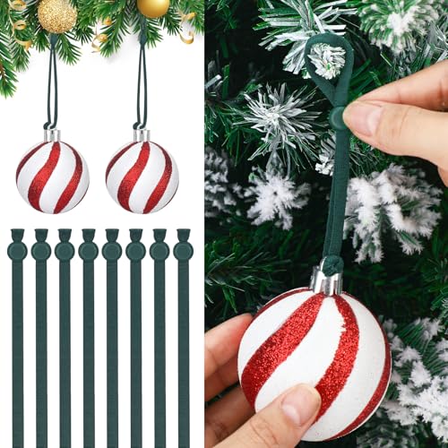 Adjustable Christmas Ornament Hooks with Elastic Cord - 24 Pack (Green)