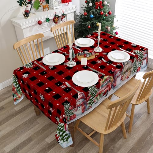 Cusugbaso Christmas Tablecloth 60x104 Inches Rectangular - Red Plaid, Water-Resistant