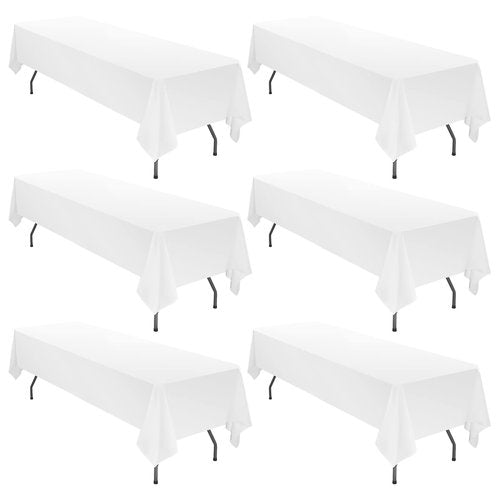 6 Pack 60 x 126 Inch Tablecloth, White Polyester Tablecloth for 8 Ft Rectangle Tables, Stain and Wrinkle Resistant Washable Fabric Table Cover for Wedding Party Dining Buffet Parties or Camping