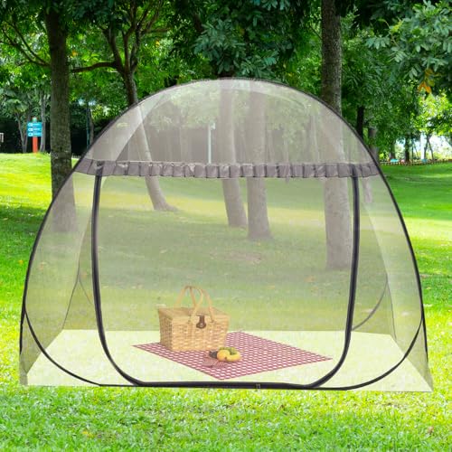 Pop-Up Mosquito Net Bed Tent - Fully Enclosed Canopy (Full/Queen, Gray)
