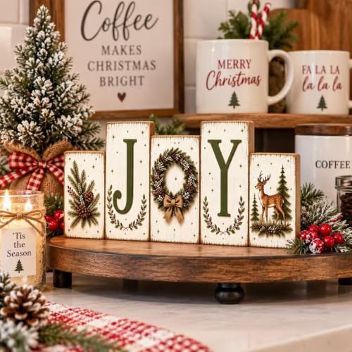 Christmas JOY Wooden Tabletop Decor, 11.8 Inch Rustic Decorations