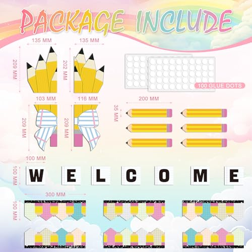 23-Piece Pencil Classroom Bulletin Board Decoration Set with Adhesive Dots