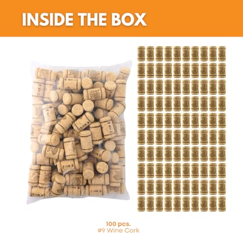 FastRack Pack of 100 #9 Wine Corks - Natural Tapered Bottle Stoppers