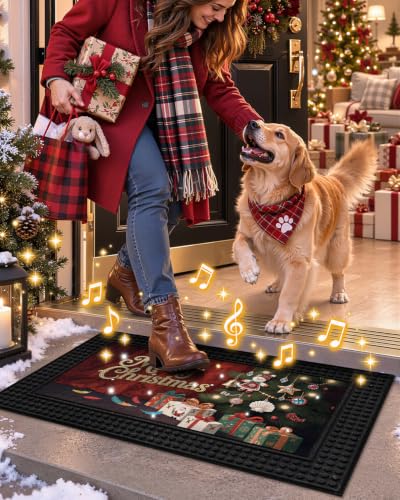 Color&Geometry Step Activated LED Christmas Door Mat 18x30 inches, Merry Christmas Tree Design
