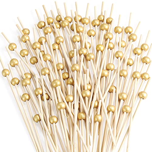 200 Pcs 4.7-Inch Bamboo Cocktail Picks with Gold Ball for Appetizers