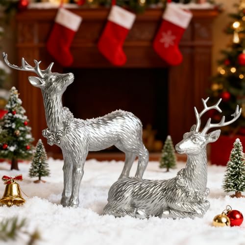 2-Piece Resin Reindeer Ornament Set for Christmas Home Table Decor