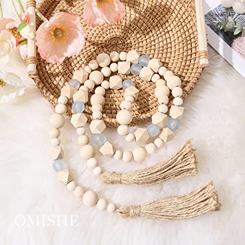 52-Inch Wood Bead Garland with Tassels, Coastal Beach Farmhouse Decor