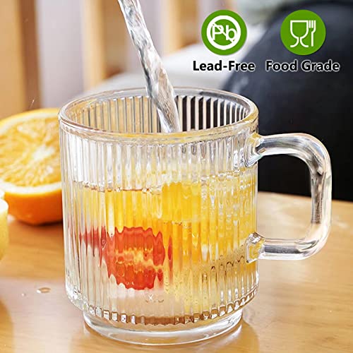 Qipecedm 12oz Glass Coffee Mug Set with Handle - Clear Drinkware for Hot & Cold Beverages