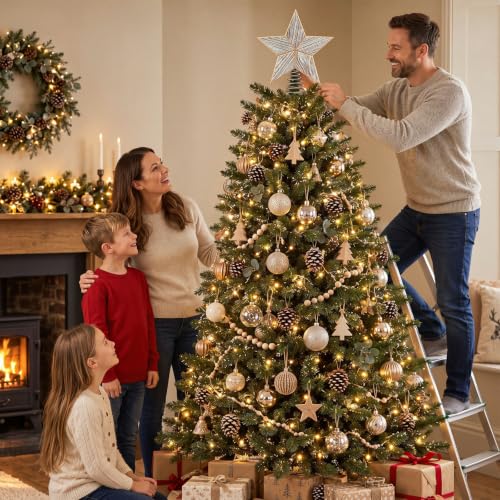 Farmhouse Christmas Star Tree Topper Wooden Decor 10 Inches - Gejoy