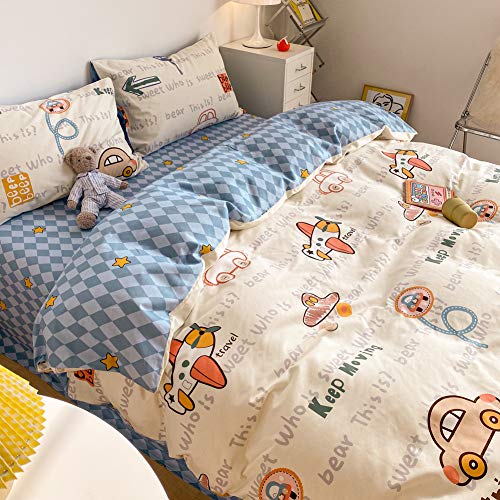 Twin 100% Cotton Duvet Cover Set - Transportation Car Print Bedding