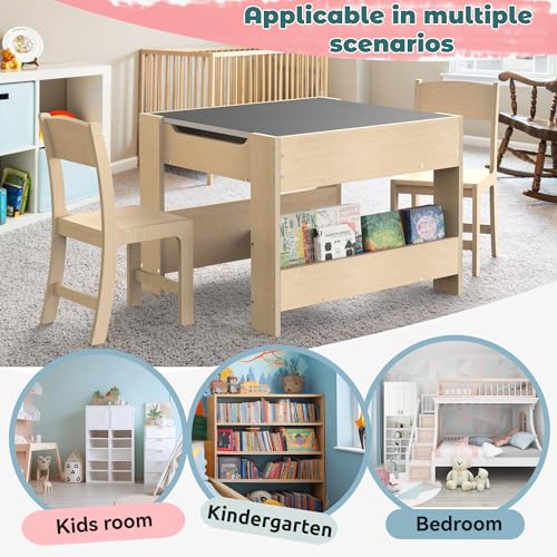4-in-1 Kids Wooden Activity Desk and Chair Set with Storage