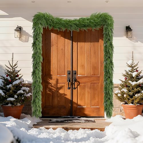 Palonu 1 Pcs 9ft Artificial Cedar Garland for Christmas Decor, Realistic Faux Greenery