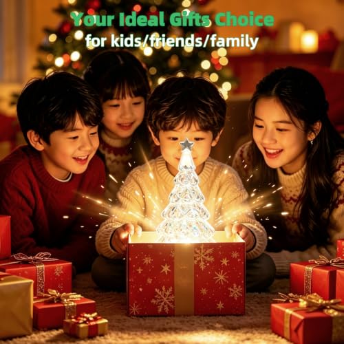 12.6" Lighted Rotating Christmas Tree with Glitter Swirl & Star Topper