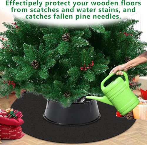 35-Inch Christmas Tree Stand Mat Black Felt Floor Protector Waterproof Non-Slip