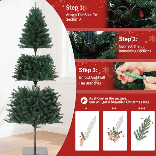 Garvee 7.5 ft Artificial Slim Christmas Tree with Warm White Lights & Metal Stand – Green, Easy Assembly, Holiday Decor for Home & Office