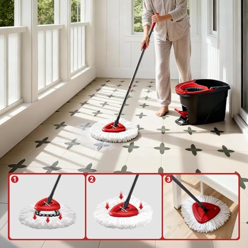 Microfiber Mop Head Replacements (4 Pack) - Reusable Spin Mop Refills