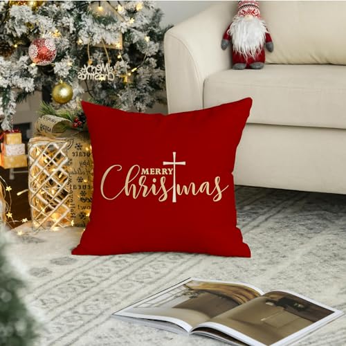 RABUSOFA Red Christmas Pillow Cover 18x18 Inch Holiday Decor Cushion Case