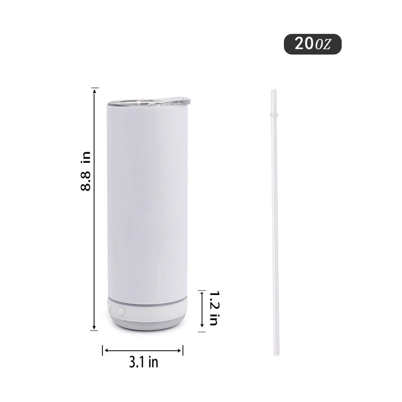 ZREGGUR 20oz white Music Speaker Sublimation Blank Tumbler,1 Pack Straight with Straw and Lid,Speaker Tumbler Cup with Detachable for Valentine's,Father's Day,Mother's Day,Birthday Gift
