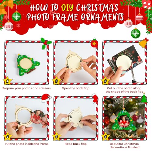 24 Pcs Christmas Wooden Picture Frame Ornaments - DIY Personalizable Holiday Decor