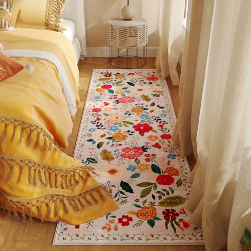 Washable Non-Slip Runner Rug 2'x6' - Vintage Floral Soft Hallway Carpet