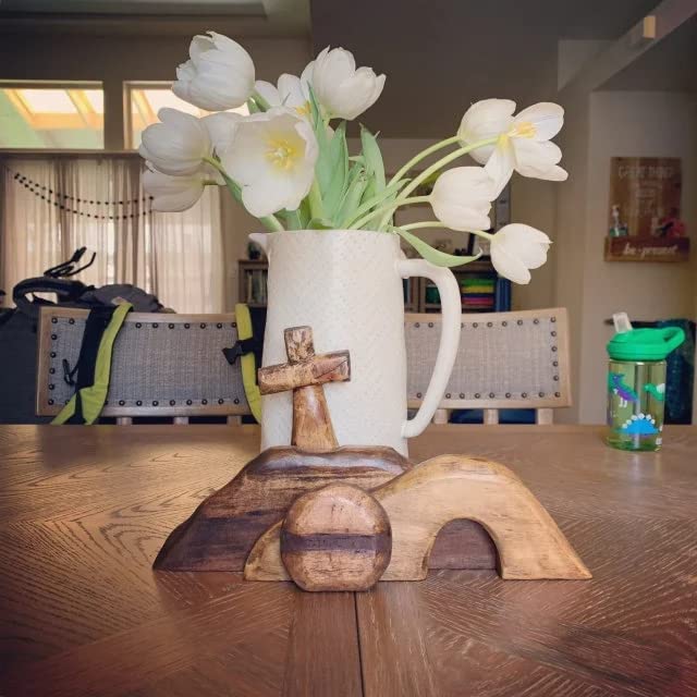 Handcrafted Wooden Easter Empty Tomb Scene & Cross Tabletop Decor Set