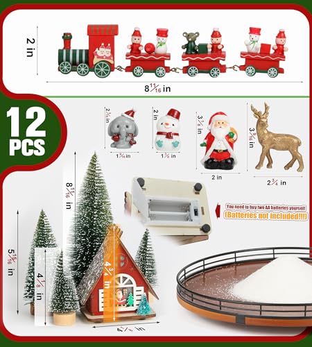 12-Piece Christmas Village Table Centerpiece Set with Rotating Oak Base