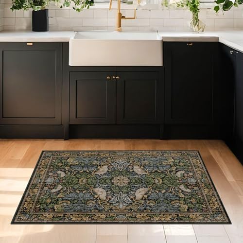 2x3 Vintage Floral Washable Rug - Non-Slip Botanical Area Mat
