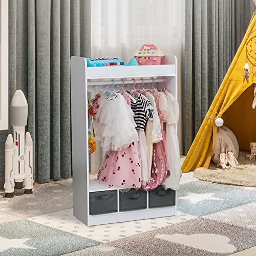 Kids Dress-Up Storage Wardrobe with Mirror and 3 Drawers, White