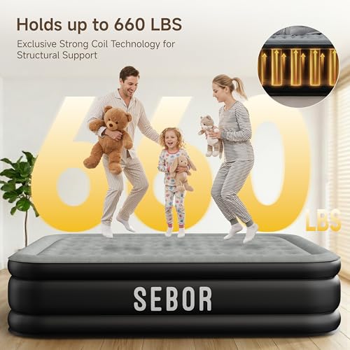 Queen Air Mattress with Built-in Pump - 18" Self-Inflating Blow Up Bed
