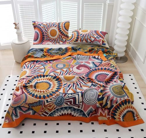 Boho Cotton Throw Blanket 50x60, Ultra Soft Woven Muslin Vintage Quilt