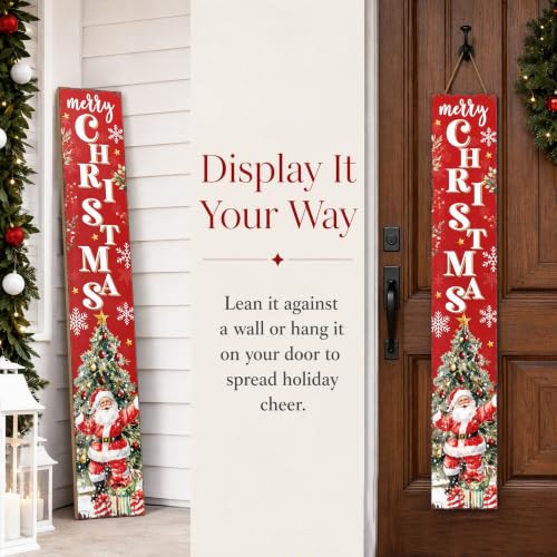 LianheCy Christmas Vertical Porch Sign - 47x7.8in Wooden Welcome Plaque